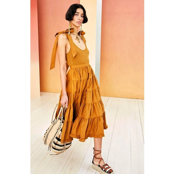 Ulla Johnson Dresses & Skirts - Ulla Johnson Hope Rib Knit Cotton Popplin Ruffle Tiered Maxi Dress Tapen…
